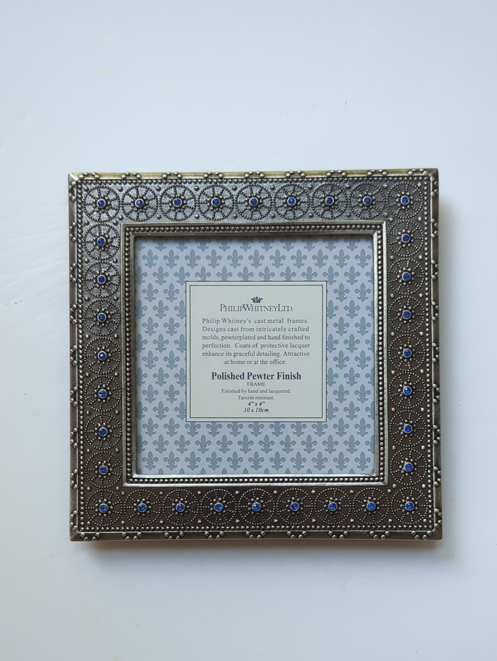 Philip Whitney Polished Pewter Finish Picture Frame with Blue Accents